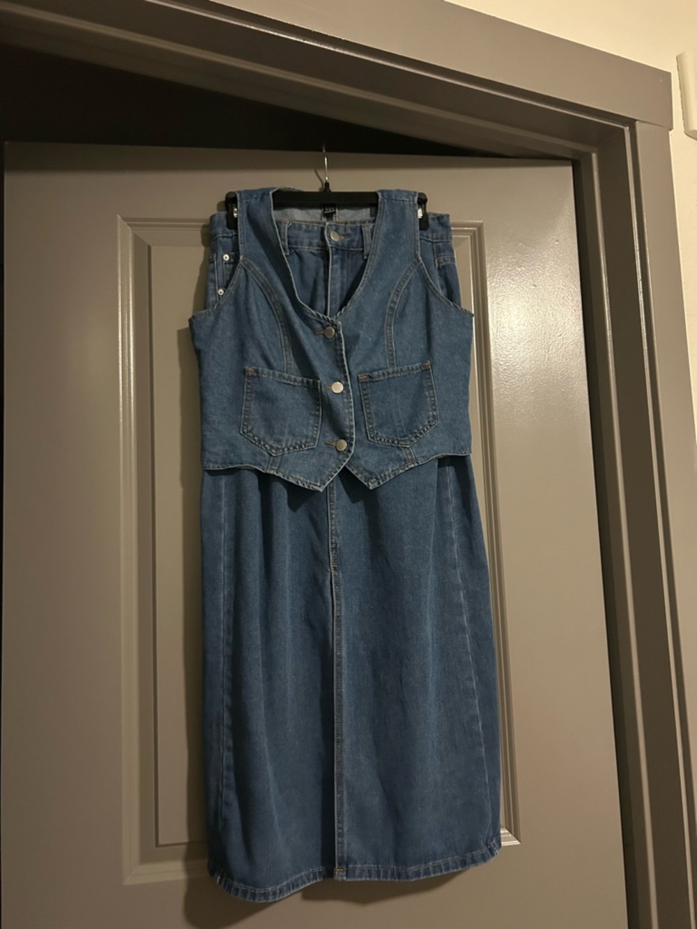 SHEIN Blue Denim Vest and Skirt Set